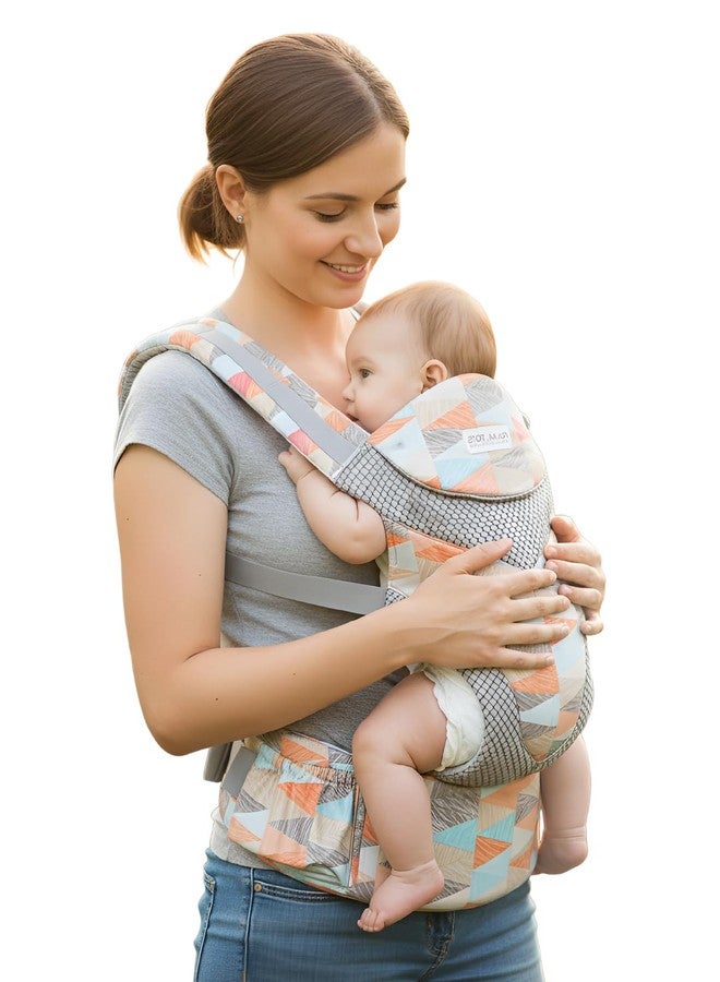 POLKA TOTS Ergonomic Baby Carrier for 0 to 3 Year Baby, 3-in-1 Lightweight Breathable Mesh Baby Holder with M-Shape Seat, Adjustable Belt, Extra Cushioning & Sun Protection Hood (Up to 20kg) (Triangle Print) - Image 1