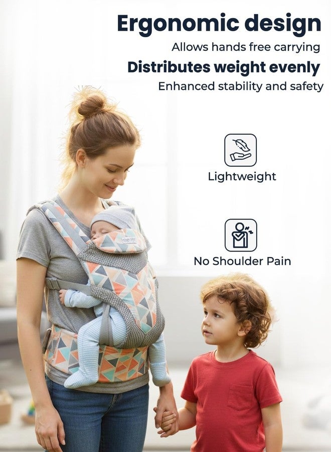 POLKA TOTS Ergonomic Baby Carrier for 0 to 3 Year Baby, 3-in-1 Lightweight Breathable Mesh Baby Holder with M-Shape Seat, Adjustable Belt, Extra Cushioning & Sun Protection Hood (Up to 20kg) (Triangle Print) - Image 4
