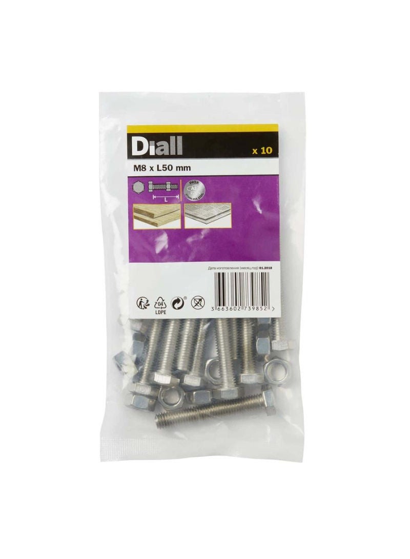 ACE M8 Hex Stainless Steel Bolt And Nut 50 Mm 10 Piece