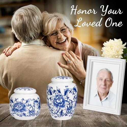 SIBRANT Small Urns for Human Ashes, Ceramic Memorial Mini Urns, Ceramic Urns for Female & Male Pet Ashes,Small Sharing Ash Keepsake with Exquisite Box Honor Your Loved One Lost（Blue &1M） - Image 5