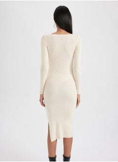 DeFacto Rib Square Neck Bodycon Midi Dress with Side Slit by Styli  - Image 5