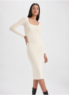 DeFacto Rib Square Neck Bodycon Midi Dress with Side Slit by Styli  - Image 3