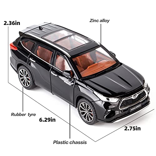 BDTCTK 1/24 Highlander Model Car, Zinc Alloy Pull Back Toy car with Sound and Light for Kids Boy Girl Gift(Black) - Image 2