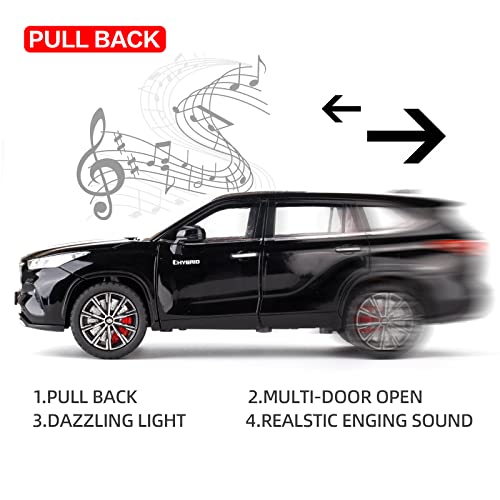 BDTCTK 1/24 Highlander Model Car, Zinc Alloy Pull Back Toy car with Sound and Light for Kids Boy Girl Gift(Black) - Image 3