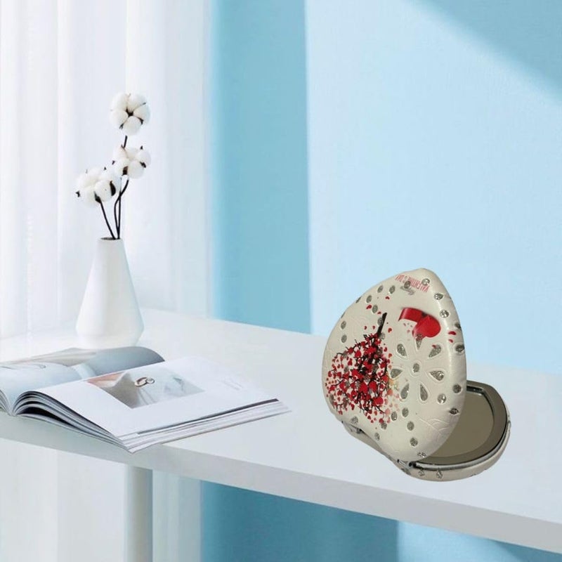 Portable Compact Heart Design Metal and Glass Mirror with Stones 2x1 Magnification for Makeup and Bags for Women  - Image 2