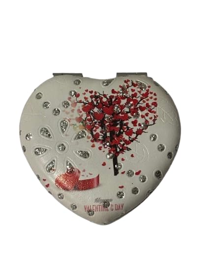 Portable Compact Heart Design Metal and Glass Mirror with Stones 2x1 Magnification for Makeup and Bags for Women  - Image 4