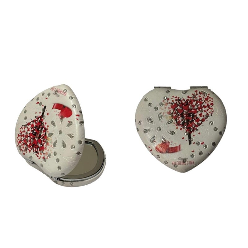 Portable Compact Heart Design Metal and Glass Mirror with Stones 2x1 Magnification for Makeup and Bags for Women  - Image 1