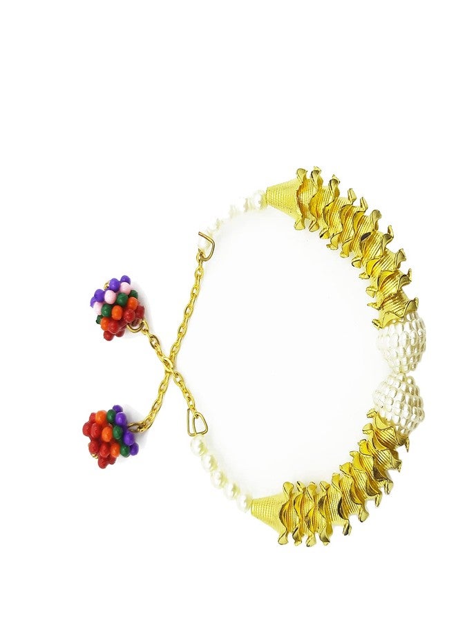 Ascension Golden Kundan Pearl Lumba Rakhi Bracelet chuda rakhi Raksha Bandhan Moli Bracelet Designer Rakhi for Sister in law Bhabhi Lumba Rakhi with Roli Tilak Pack (Pack of 2) - Image 4