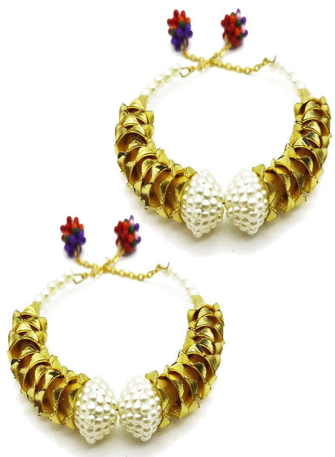 Ascension Golden Kundan Pearl Lumba Rakhi Bracelet chuda rakhi Raksha Bandhan Moli Bracelet Designer Rakhi for Sister in law Bhabhi Lumba Rakhi with Roli Tilak Pack (Pack of 2) - Image 1