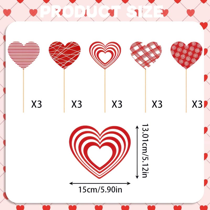 AUOCATTAIL 15 Pcs Valentines Day Heart Floral Picks Red Heart on Sticks Bouquet Tabletop Centerpiece Decoration for Home Vase Filler Wedding Anniversary Crafts Stems Arrangement DIY Photo Prop Party Supplies - Image 2