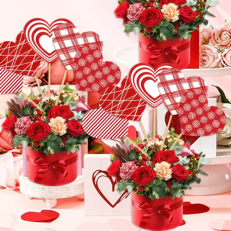 AUOCATTAIL 15 Pcs Valentines Day Heart Floral Picks Red Heart on Sticks Bouquet Tabletop Centerpiece Decoration for Home Vase Filler Wedding Anniversary Crafts Stems Arrangement DIY Photo Prop Party Supplies - Image 5