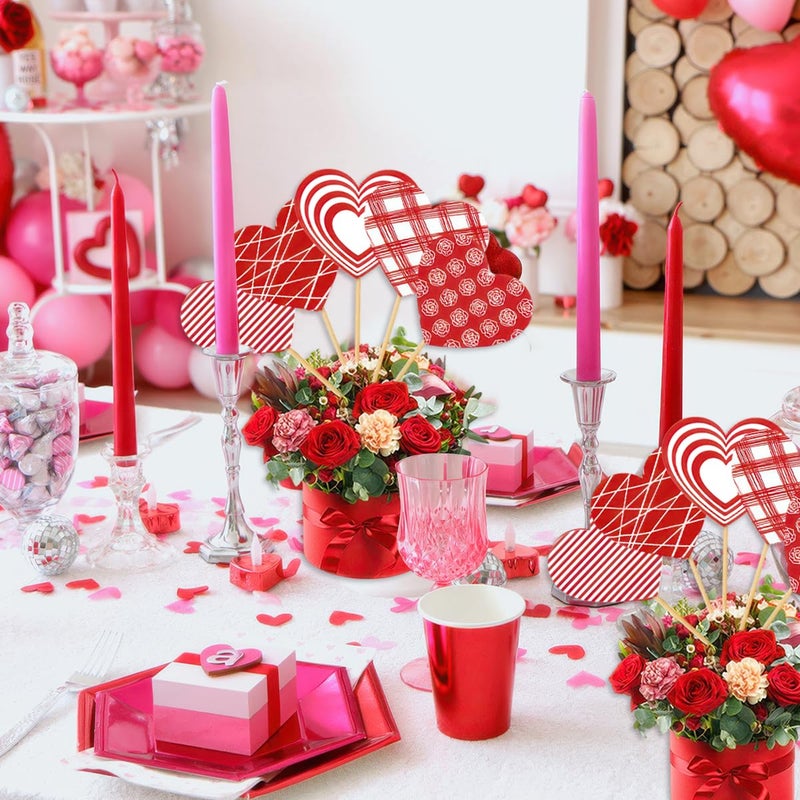 AUOCATTAIL 15 Pcs Valentines Day Heart Floral Picks Red Heart on Sticks Bouquet Tabletop Centerpiece Decoration for Home Vase Filler Wedding Anniversary Crafts Stems Arrangement DIY Photo Prop Party Supplies - Image 3