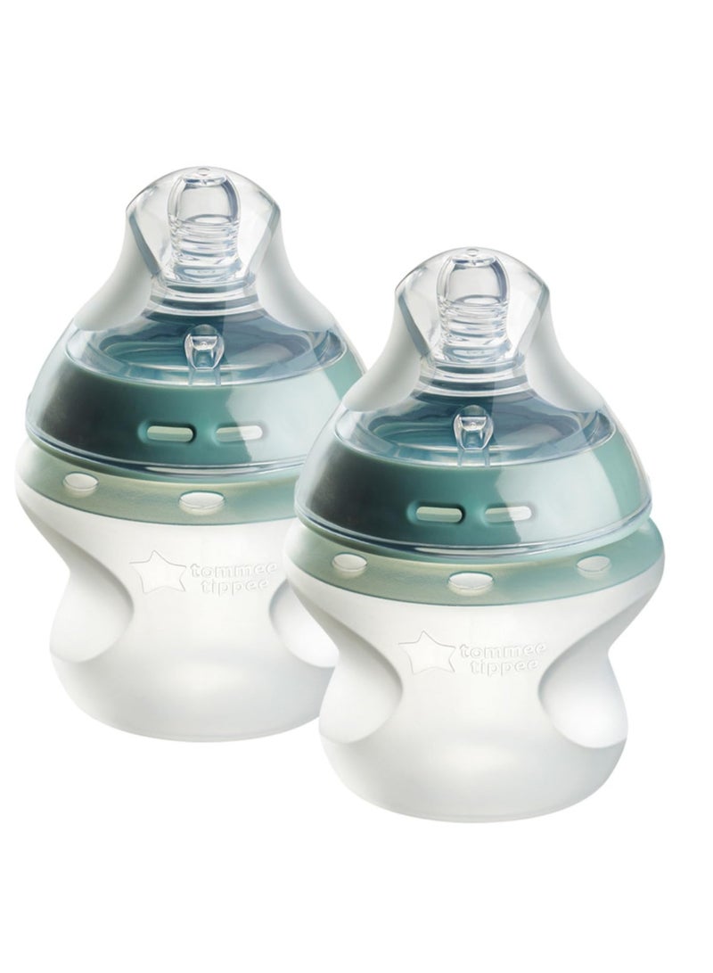 تومي تيبي يو كيه زجاجة أطفال من السيليكون ذات ملمس ناعم من Closer to Nature، مقاومة للبقع والمغص والرائحة، شفافة 5 أونصة - Image 1