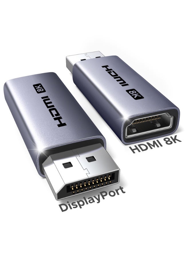 يو جرين محول DisplayPort إلى HDMI بدقة 8K - عبوة من 2، محول Display Port إلى HDMI أحادي الاتجاه بدقة 4K@240Hz/2K@240Hz، محول من الألمنيوم متوافق مع Dell وLenovo وHP وHDTV وAMD وNVIDIA والمزيد. - Image 1