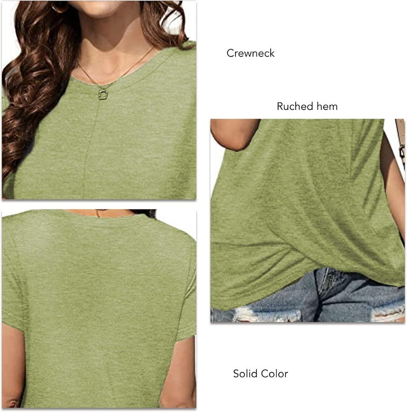 klarako Women Short Sleeve T Shirt Crewneck Ruched Hem Summer Casual Loose Top Basic Tee Solid Color Petal Sleeve Blouse Top - Image 3