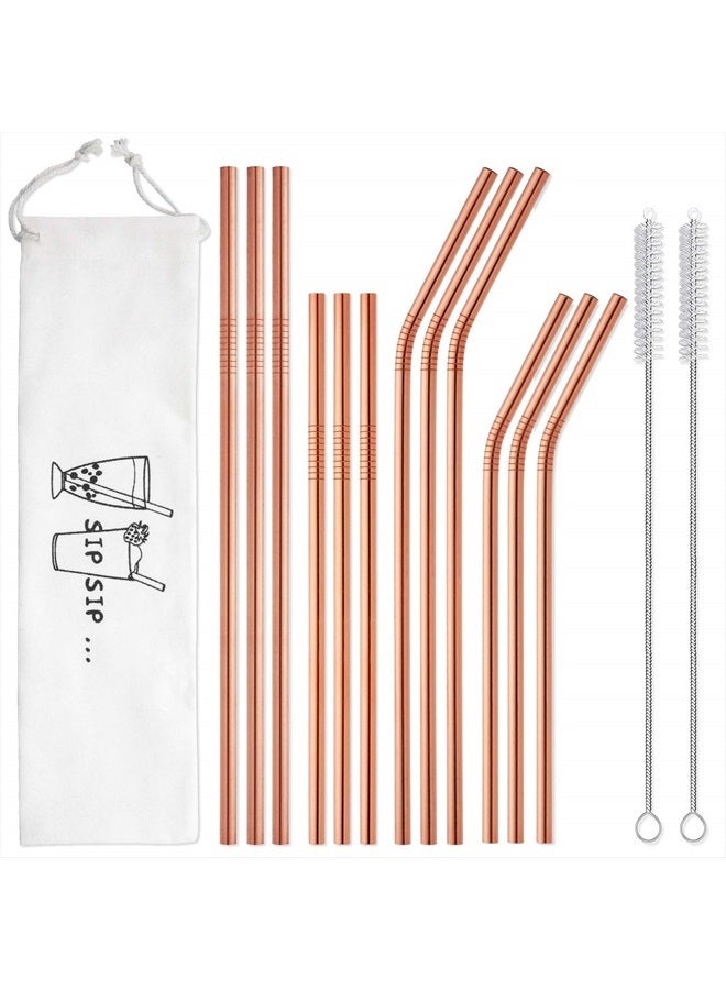 Hiware 12-Pack Rose Gold Metal Straws Reusable with Case - Stainless Steel Drinking Straws for 30oz and 20oz Tumblers Yeti Dishwasher Safe, 2 Brushes Included - Image 1