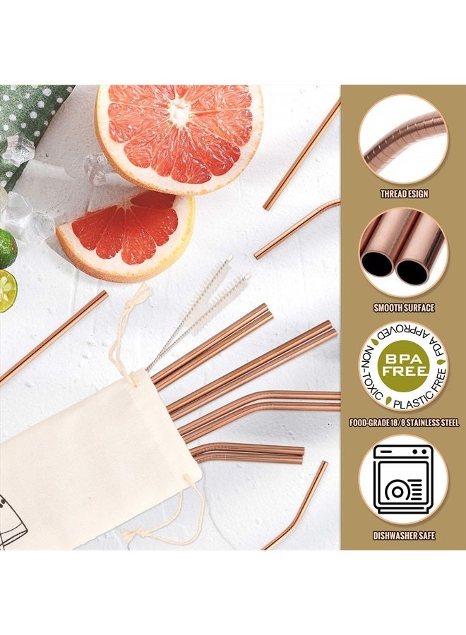 Hiware 12-Pack Rose Gold Metal Straws Reusable with Case - Stainless Steel Drinking Straws for 30oz and 20oz Tumblers Yeti Dishwasher Safe, 2 Brushes Included - Image 3