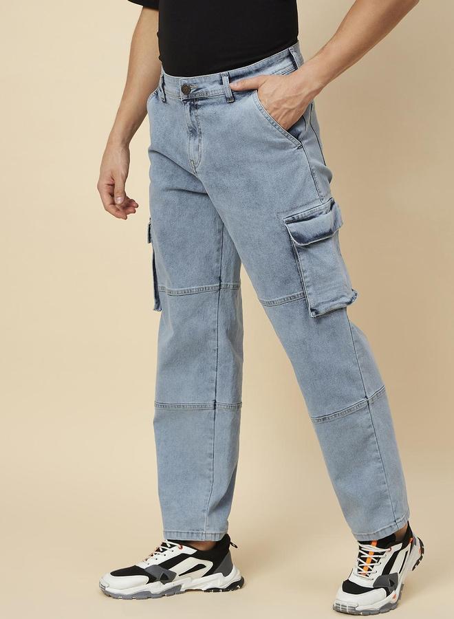 هاي ستار جينز كارجو بخصر عالي وقصة مريحة مع تأثير باهت - Image 3