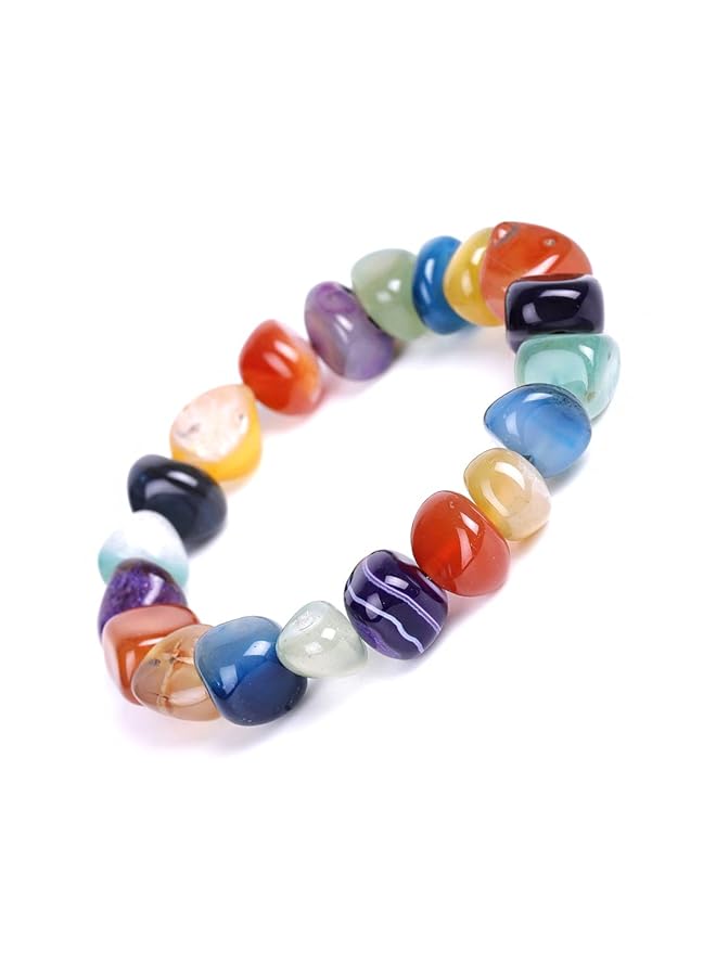 تشيميز أصفر سوار متعدد الطبقات من الخرز متعدد الألوان من الأحجار الطبيعية البوهيمية للنساء مقاس واحد من النحاس - Image 4