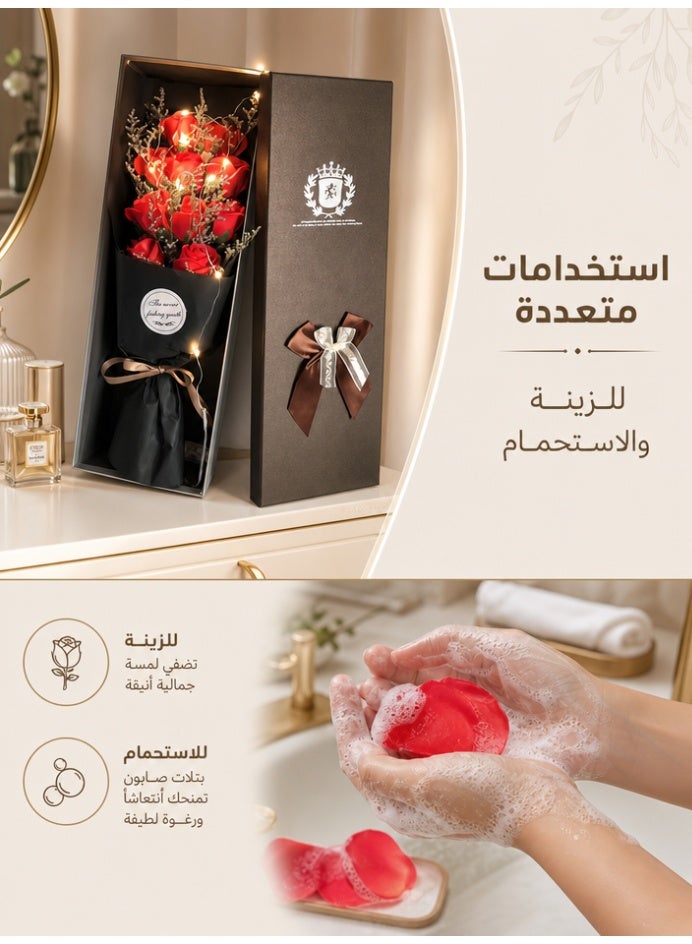 uoobox Rose Soap Flower Gift Box, 11pcs Everlasting Artificial Flowers with LED String Lights & Greeting Card, Multi-Purpose Soap Petals, Suitable for Eid al-Fitr/Eid al-Adha/Birthday/Mother's Day - Image 4