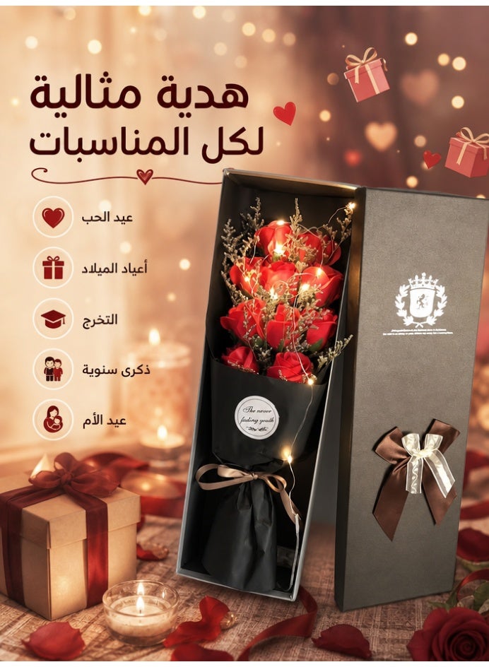 uoobox Rose Soap Flower Gift Box, 11pcs Everlasting Artificial Flowers with LED String Lights & Greeting Card, Multi-Purpose Soap Petals, Suitable for Eid al-Fitr/Eid al-Adha/Birthday/Mother's Day - Image 2