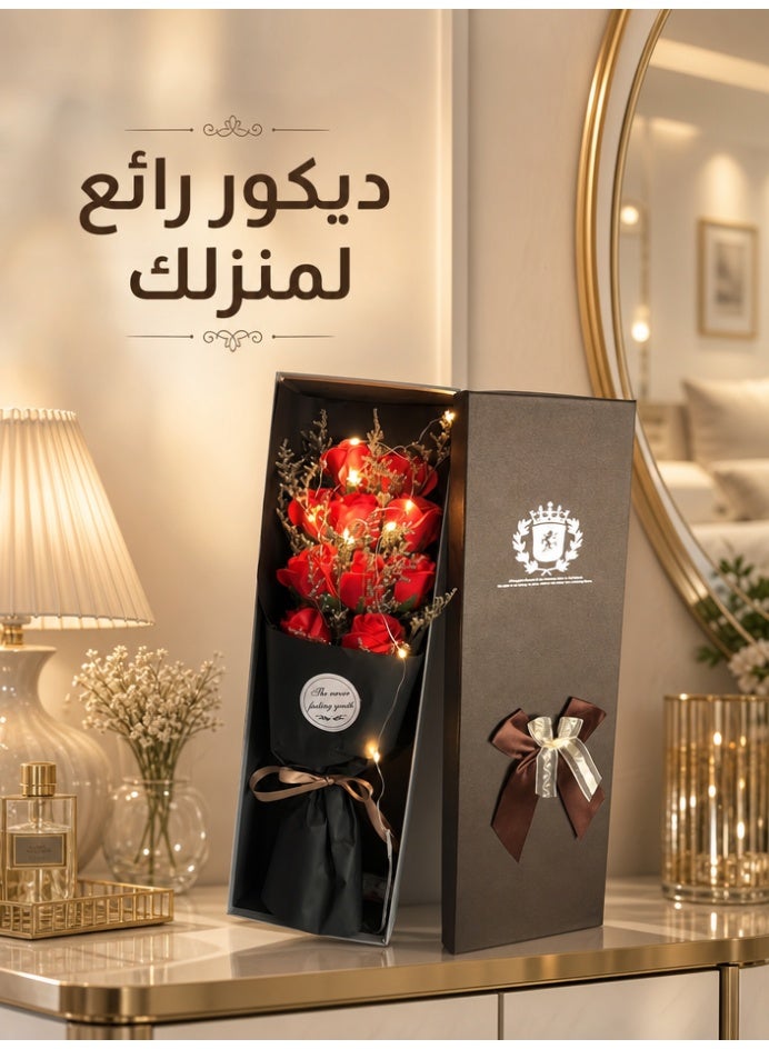 uoobox Rose Soap Flower Gift Box, 11pcs Everlasting Artificial Flowers with LED String Lights & Greeting Card, Multi-Purpose Soap Petals, Suitable for Eid al-Fitr/Eid al-Adha/Birthday/Mother's Day - Image 3