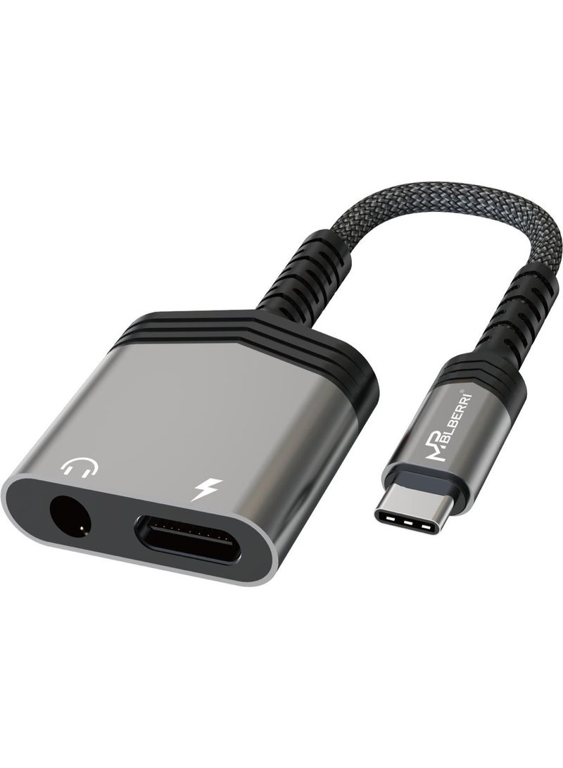 MPBLBERRI Type-C to 3.5mm Audio & Charging Adapter 2-in-1 – USB-C to Headphone Jack with Fast Charging Support for Android Phones, Tablets & USB-C Devices