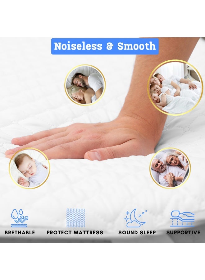 أميريكان لينين غطاء مرتبة فاخر من أمريكان لينين - ٢٠٠×٢٠٠×٨ سم | ألياف دقيقة فائقة النعومة ٩٠٠ جرام للمتر المربع | راحة فائقة | وسادة سرير سميكة، خفيفة الوزن، وجيدة التهوية، مع أشرطة مرنة - أبيض - Image 3