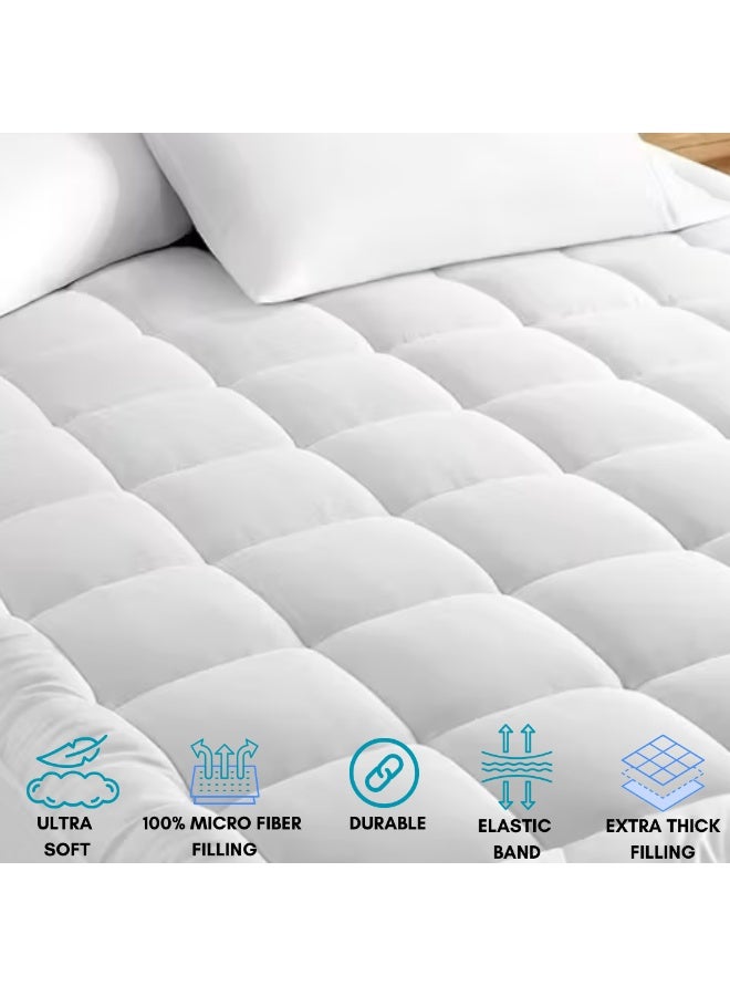 أميريكان لينين غطاء مرتبة فاخر من أمريكان لينين - ٢٠٠×٢٠٠×٨ سم | ألياف دقيقة فائقة النعومة ٩٠٠ جرام للمتر المربع | راحة فائقة | وسادة سرير سميكة، خفيفة الوزن، وجيدة التهوية، مع أشرطة مرنة - أبيض - Image 4