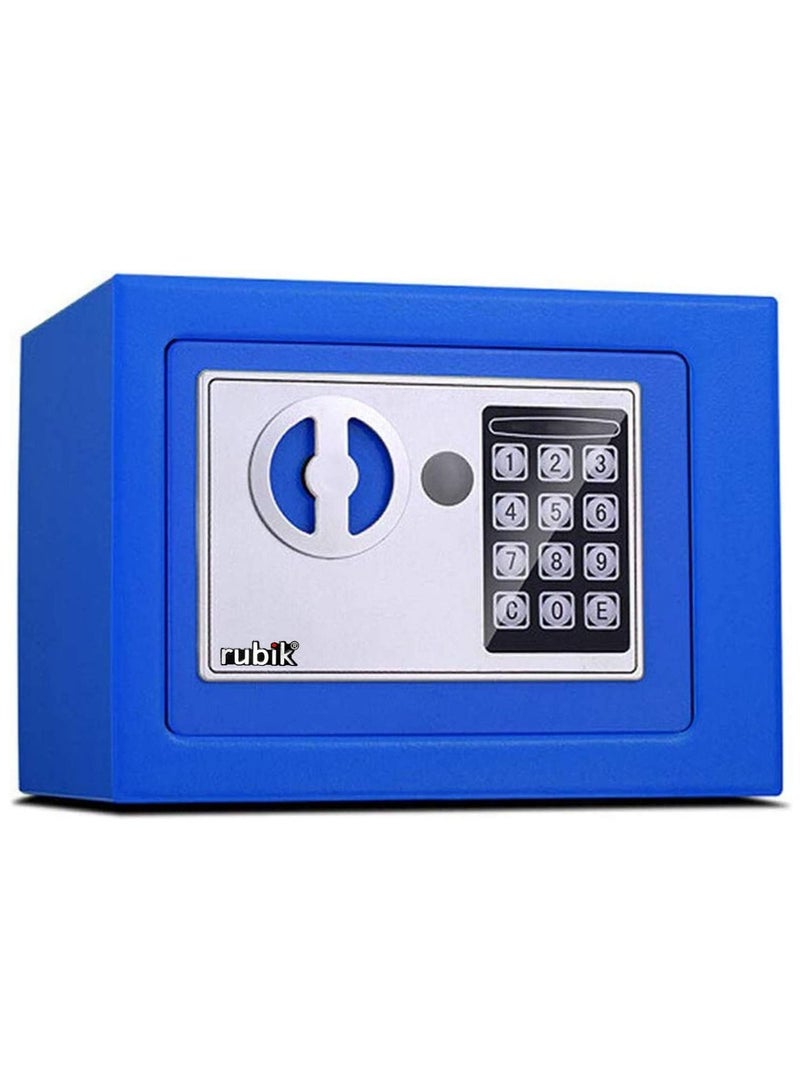 Rubik Mini Digital Safe Box with Electronic Keypad and Physical Key Lock for Home Office Hotel Jewelry Passport Watches Cash Storage Size 23x17x17cm (Blue) - Image 1