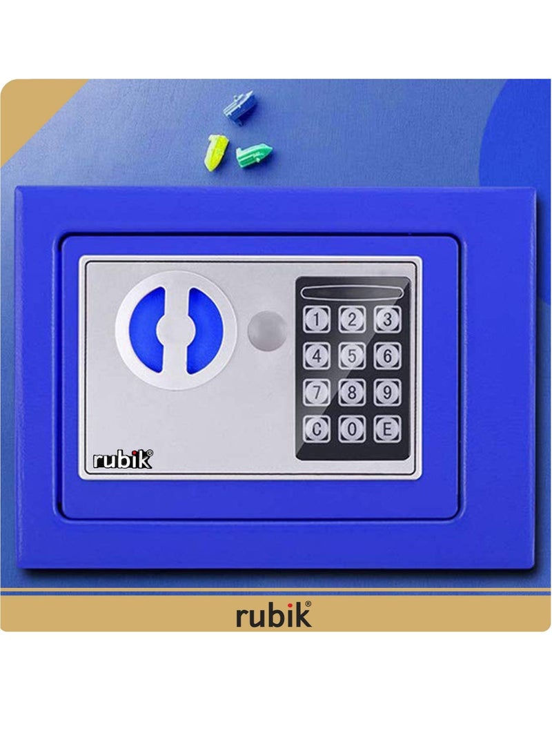 Rubik Mini Digital Safe Box with Electronic Keypad and Physical Key Lock for Home Office Hotel Jewelry Passport Watches Cash Storage Size 23x17x17cm (Blue) - Image 3