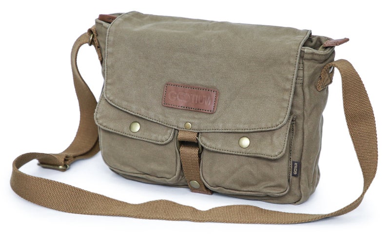 GOOTIUM Canvas Messenger Bag - Vintage Crossbody Shoulder Bag Military Satchel, Field Tan - Image 3