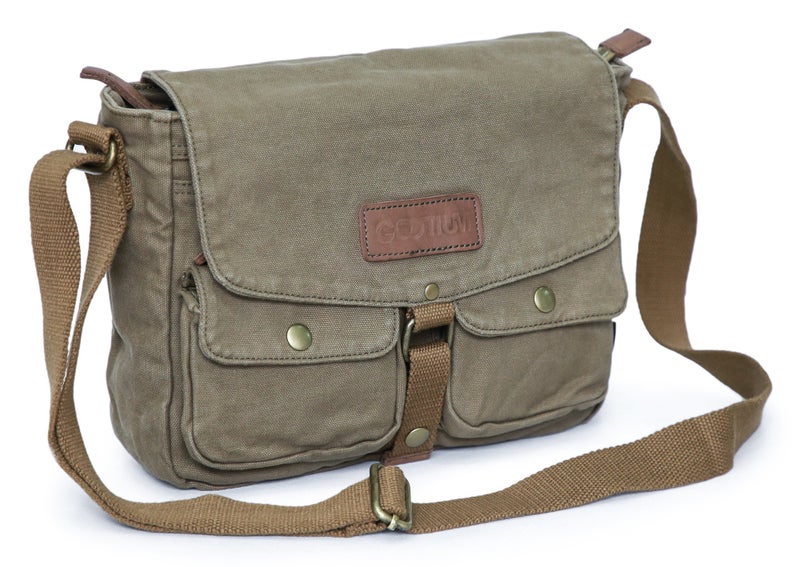 GOOTIUM Canvas Messenger Bag - Vintage Crossbody Shoulder Bag Military Satchel, Field Tan - Image 1