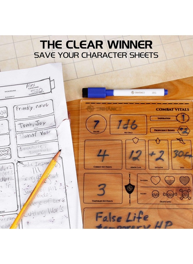 ENHANCE مجموعة أوراق شخصيات أكريليك قابلة لإعادة الاستخدام 5E زنزانات وتنانين (معدات السحر القتالية) لجميع فئات DnD 5E تشمل 3 أوراق وأقلام تحديد قابلة للمسح وحقيبة سفر - Image 5
