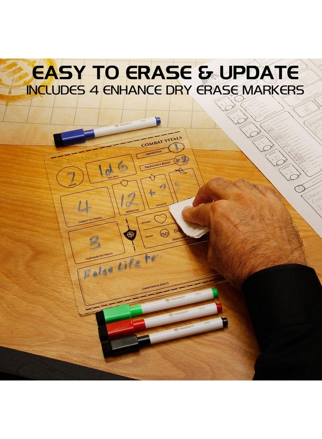 ENHANCE مجموعة أوراق شخصيات أكريليك قابلة لإعادة الاستخدام 5E زنزانات وتنانين (معدات السحر القتالية) لجميع فئات DnD 5E تشمل 3 أوراق وأقلام تحديد قابلة للمسح وحقيبة سفر - Image 4