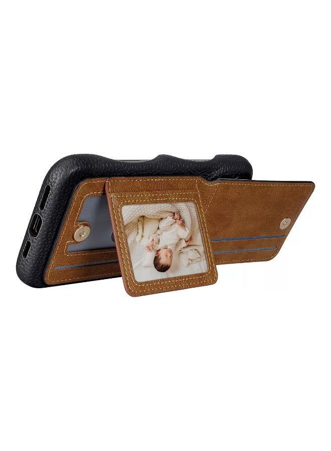 HYH Luxury Lychee Grain Leather Phone Case for iPhone 16 Pro Max, Card Holder Wallet Case with Ring Holder & Mirror, Shockproof Protective Cover with 4 Card Slots - Image 3