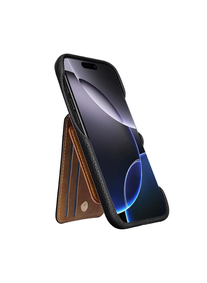 HYH Luxury Lychee Grain Leather Phone Case for iPhone 16 Pro Max, Card Holder Wallet Case with Ring Holder & Mirror, Shockproof Protective Cover with 4 Card Slots - Image 5