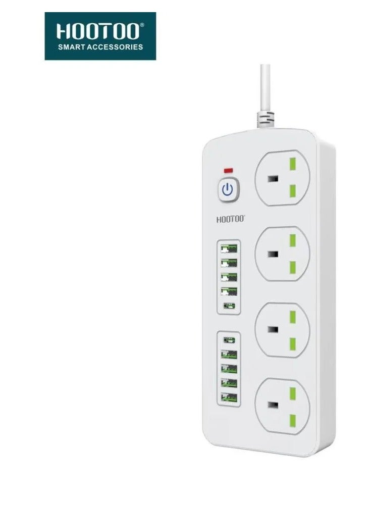 هوتو توصيله كهربائيه ماركة هوتو بقوه 3000 واط اربع منافذ و 8 منافذ يواس بي ومنفذين تايب سي طول 3 امتار اللون ابيض بزر تحكم للاغلاق  مقاومة عالية للحرارة وزر أمان، ابيض توصيله كهربائيه توصيله مقبس كهربائي فيش ثلالثي مقبس تمديد متعدد مقبس ذكي وصله  شاحن توصيله يو اس بي - Image 3