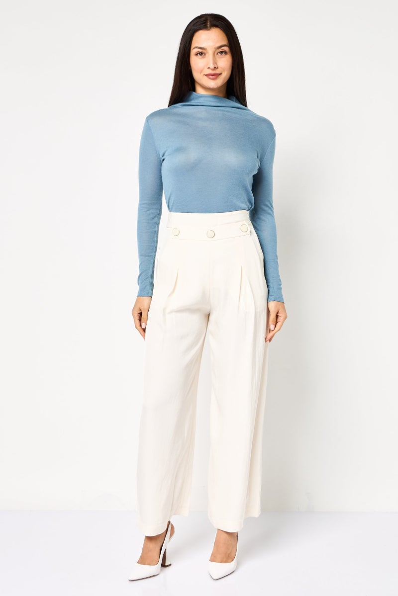 VERO MODA بنطلونات واسعة الساق عادية للنساء من فيرو مودا، بيج - Image 4