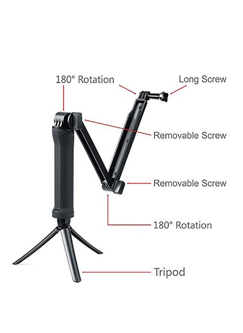KASTWAVE - 3 Way Tripod for Go Pro Hero 10/9/8/7/6/5/4/3/2/1 Series and other Action Cameras, Detachable Extendable Selfie Stick Pole with Hand Grip Stand - Image 1