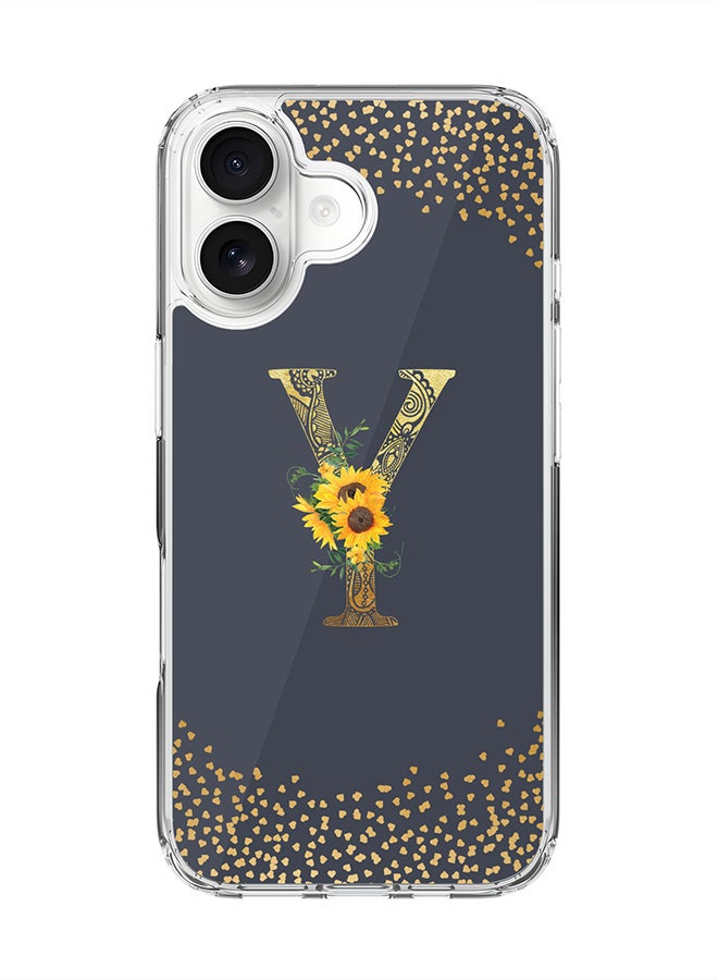 Stylizedd Classic Clear MagSafe Case for iPhone 17 , Hybrid Soft Case Flexible Edges Anti Drop TPU PC Gel Thin Transparent Cover [ Designed for iPhone 17 ] - Custom Monogram Initial Letter Floral Pattern Alphabet - Y  (Grey )