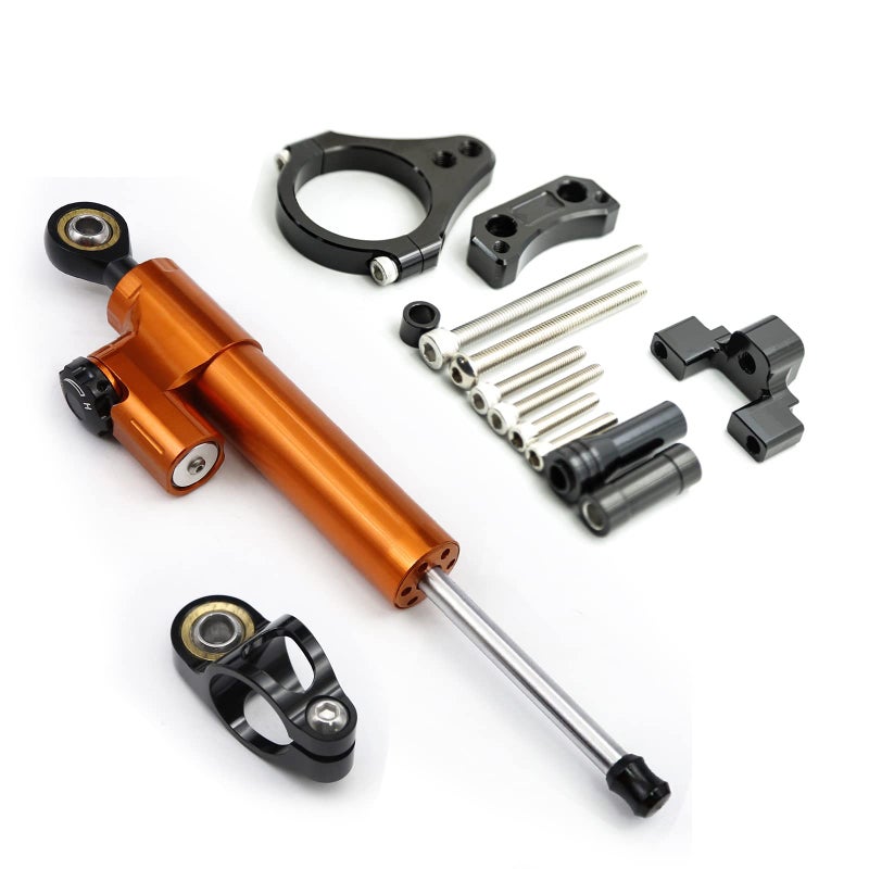Fit For Kugoo Gbooster Scooter Steering Damper CNC Motorcycle Stabilizer Steering Damper 50mm Clamp Mounting Bracket Support Kit Orange