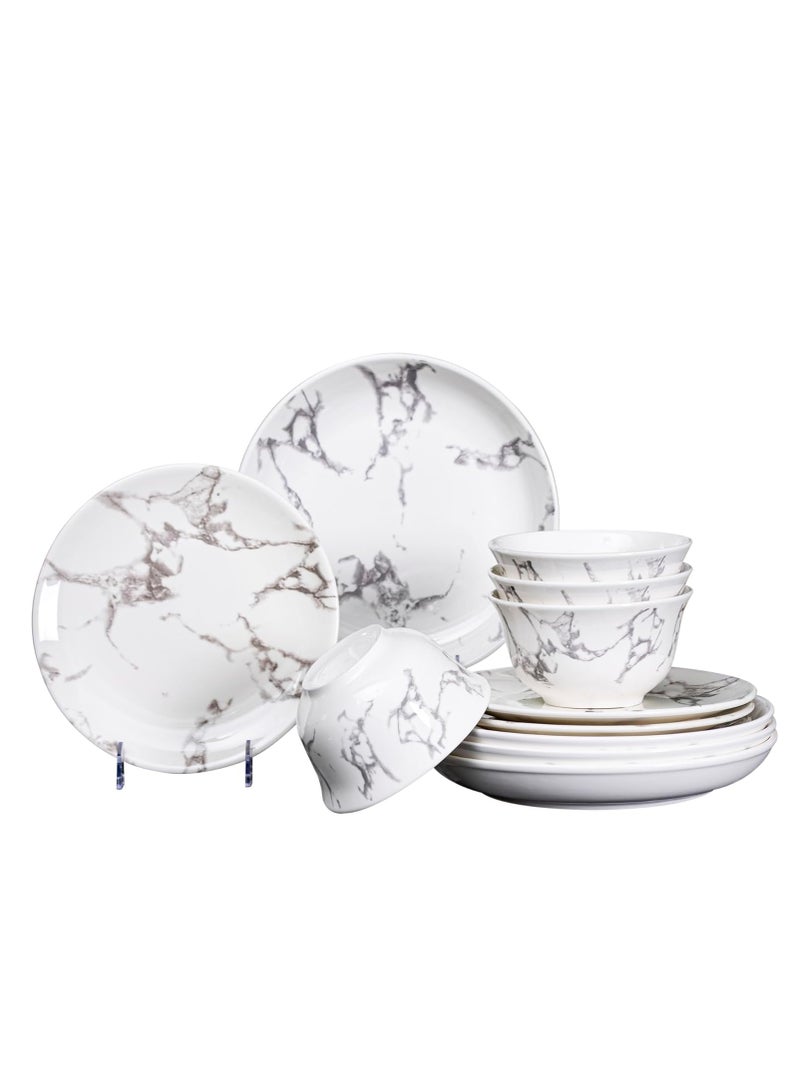 GOLD MANTIS Elegant Marble Design Ceramic Dinnerware Set - Includes 4x 10.2-Inch Plates, 4x 9-Inch Plates, 4x 5.5-Inch Bowls | Microwave & Dishwasher Safe | Durable and Stylish Tableware Set for Home & Kitchen - Image 1