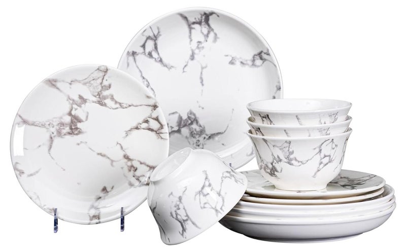 GOLD MANTIS Elegant Marble Design Ceramic Dinnerware Set - Includes 4x 10.2-Inch Plates, 4x 9-Inch Plates, 4x 5.5-Inch Bowls | Microwave & Dishwasher Safe | Durable and Stylish Tableware Set for Home & Kitchen - Image 1