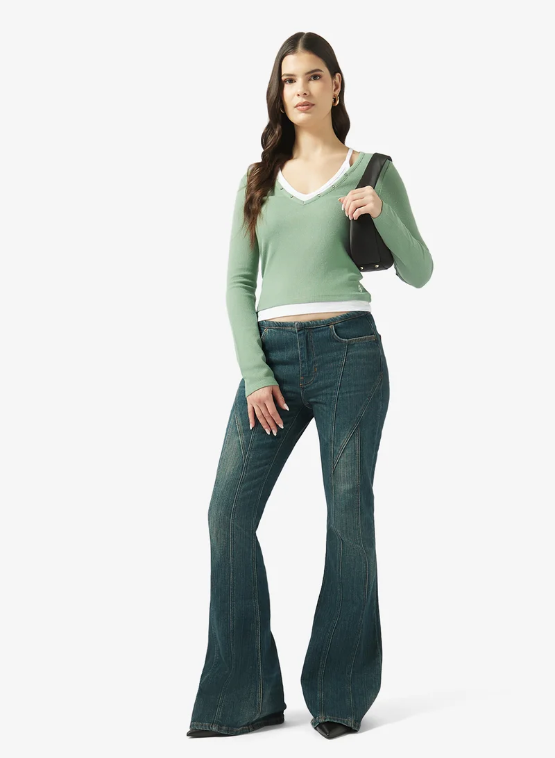 جيس جينز جينز عالي الخصر بفتحة واسعة إضافية