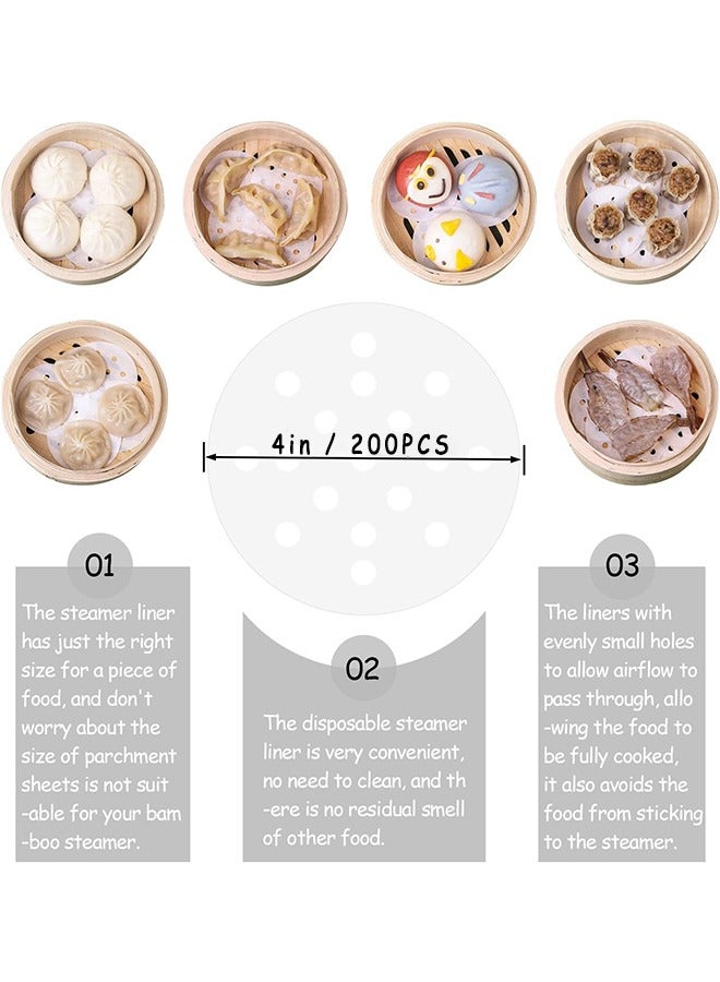 200 قطعة صغيرة الخيزران باخرة بطانات 4in على البخار كعكة ورقة غير لاصقة مصغرة بخار ورقة للكعك الزلابية - Image 2