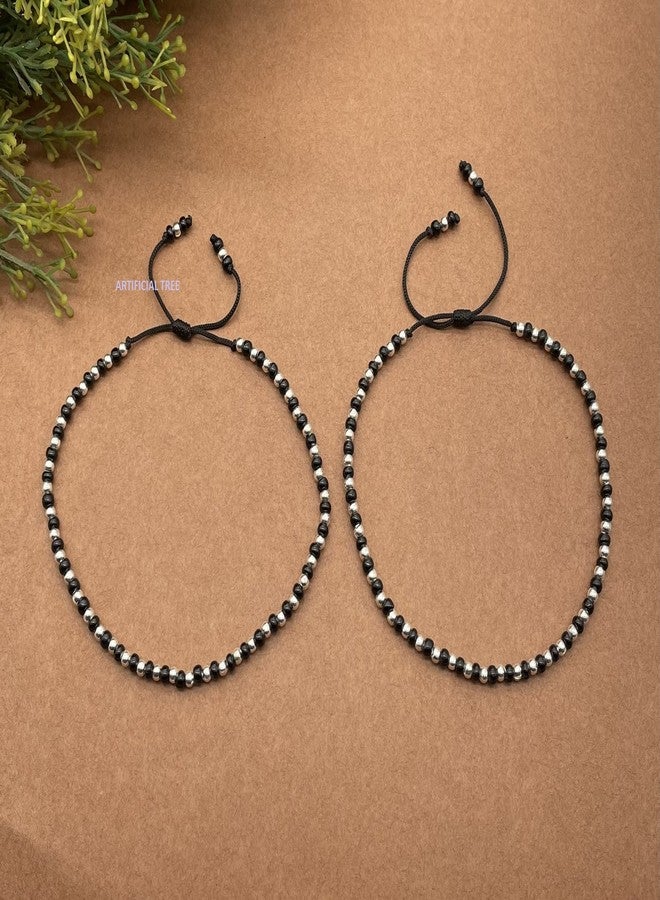 ARTIFICIAL TREE German Silver Nazariya Black Thread Adjustable Anklets for Women and Girls | Nazar Battu | (AT ANK 066) - Image 2
