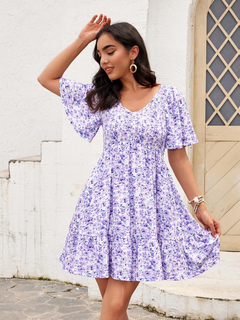 UEAL Casual Summer Dresses for Women Sundresses Empire Waist Spring Dress for Women Large Purple Floral - Image 4