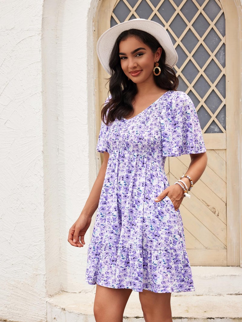 UEAL Casual Summer Dresses for Women Sundresses Empire Waist Spring Dress for Women Large Purple Floral - Image 5