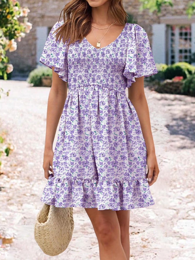 UEAL Casual Summer Dresses for Women Sundresses Empire Waist Spring Dress for Women Large Purple Floral - Image 2